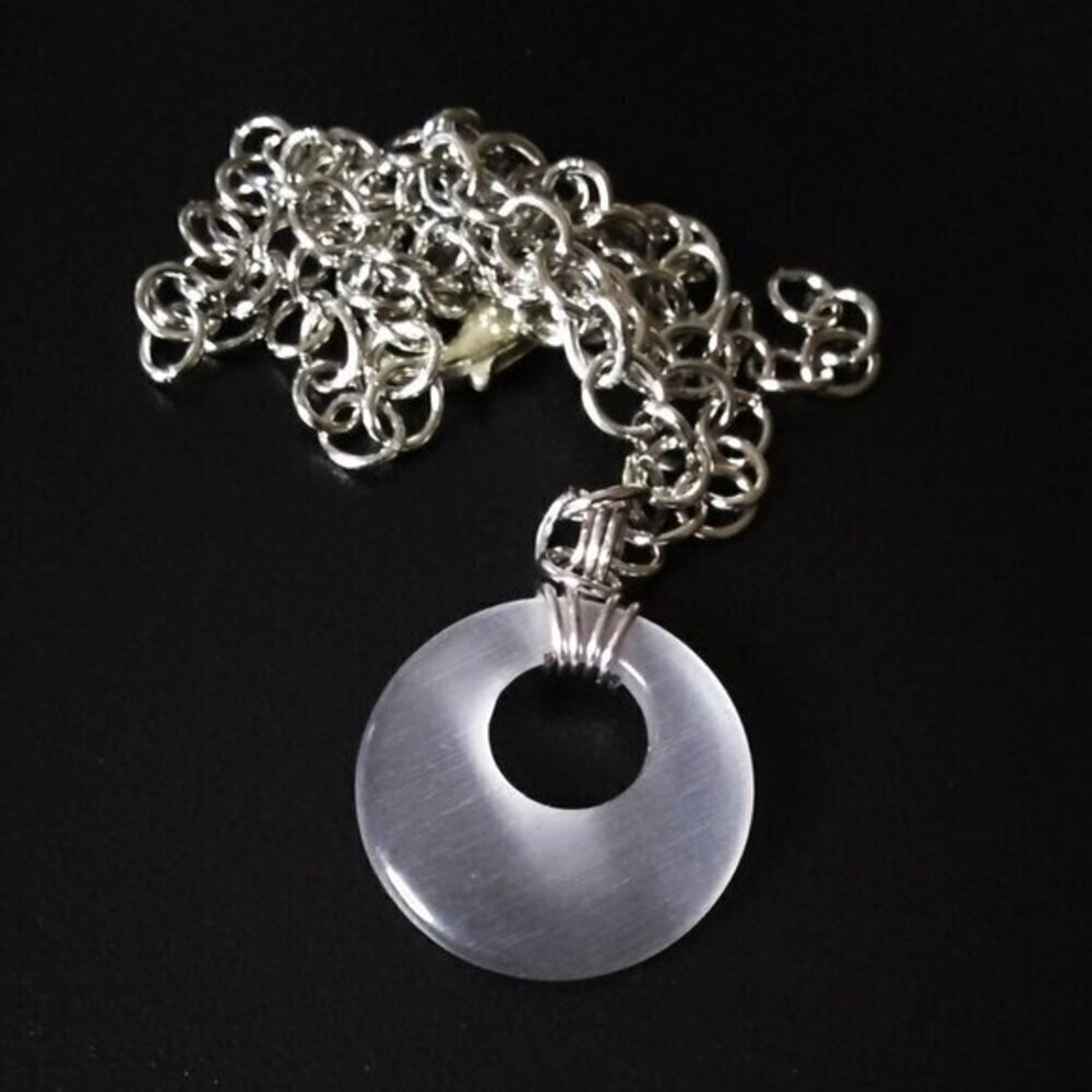 Shimmering Silver/Grey CatsEye Pendant + 19" Adjustable Stainless Steal Chain